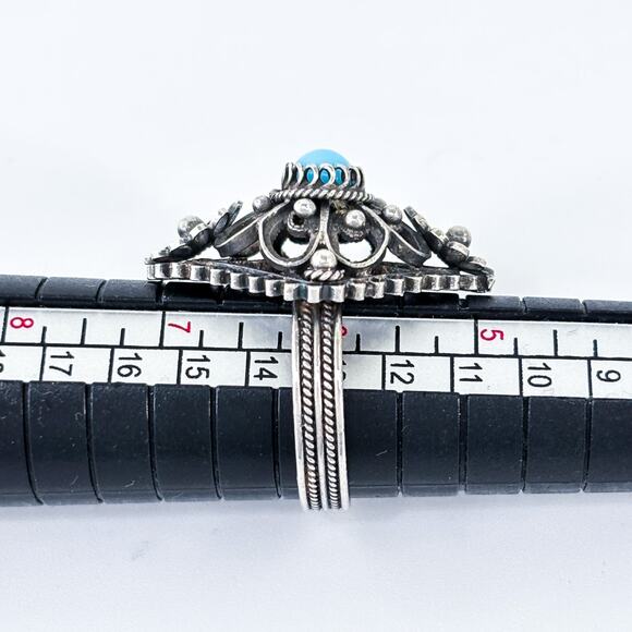Vintage Sterling Silver 925 Filigree Persian Turquoise Ring Size 6 - Picture 6 of 8